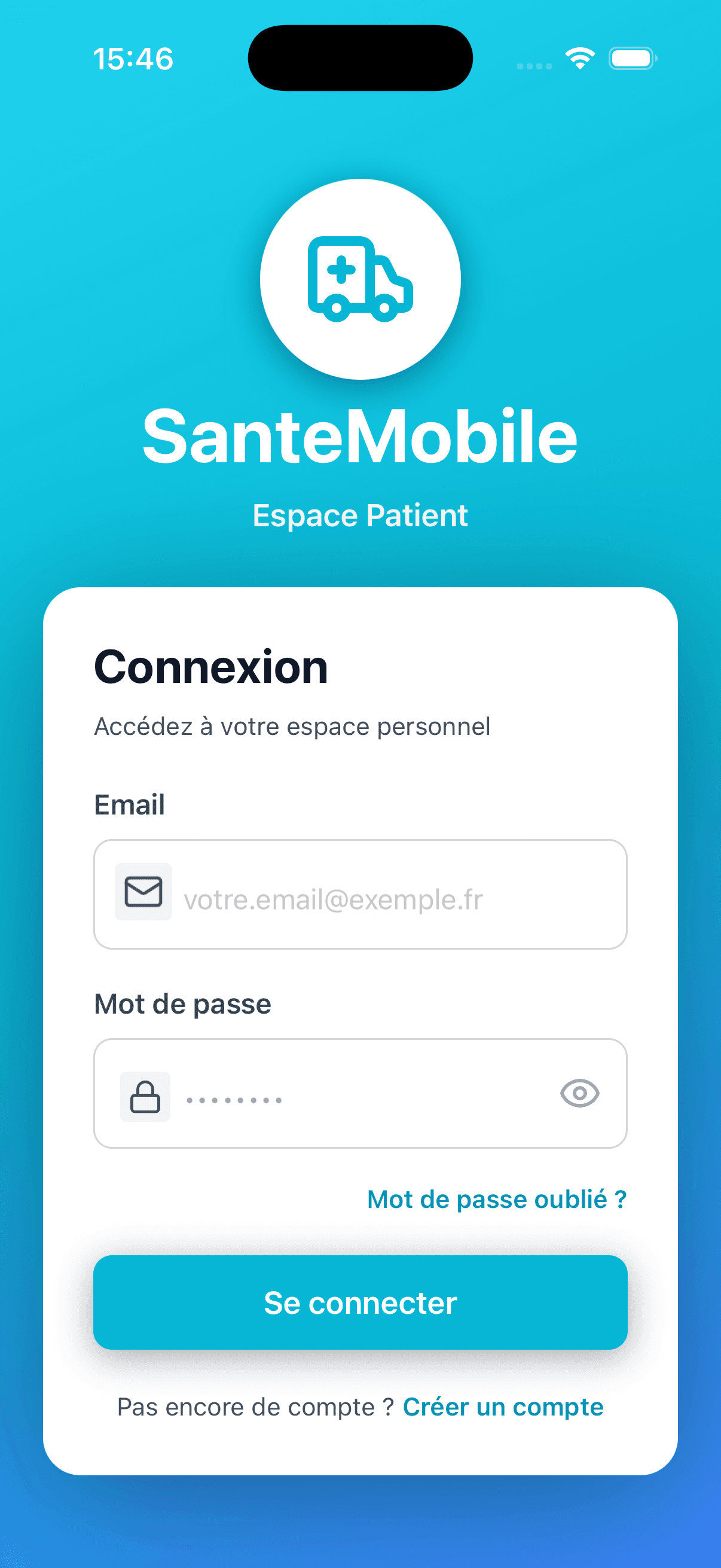 Écran d'accueil SanteMobile