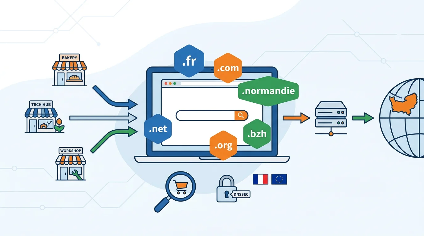 Nom de domaine PME en 2026 : .fr vs .com vs .normandie, le guide stratégique