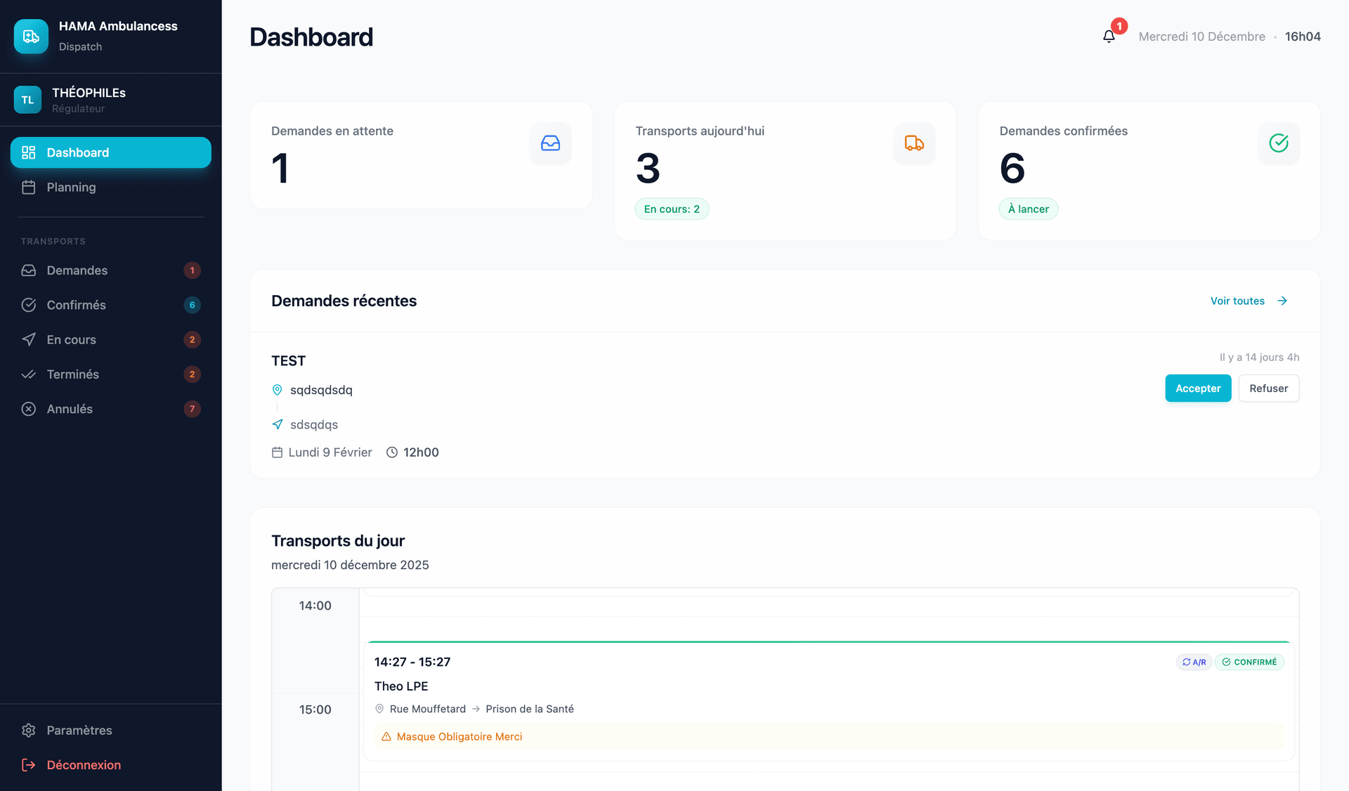 Dashboard SanteMobile - aperçu site web