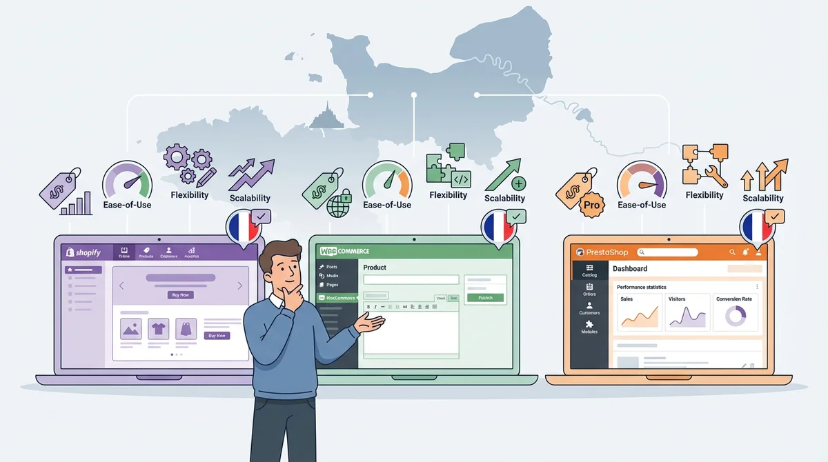 Shopify vs WooCommerce vs PrestaShop : comparatif 2026 pour PME normandes